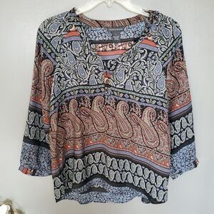 Chelsea & Theodore Tunic Top Women's Size Small Paisley Floral Print Buttons